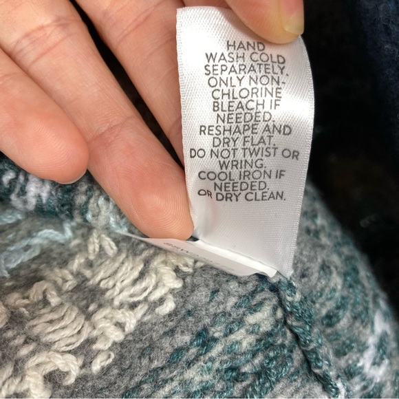 J. Jill Long Cardigan Fair Isle Patch Pocket Open Front Duster Small Petite Blue - Picture 15 of 16